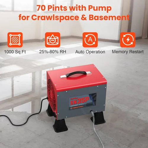 Vista 5 de Abestorm Deshumidificadores de espacio de rastreo de 70 pintas con bomba, deshumidificador comercial portátil compacto de hasta 1,000 pies