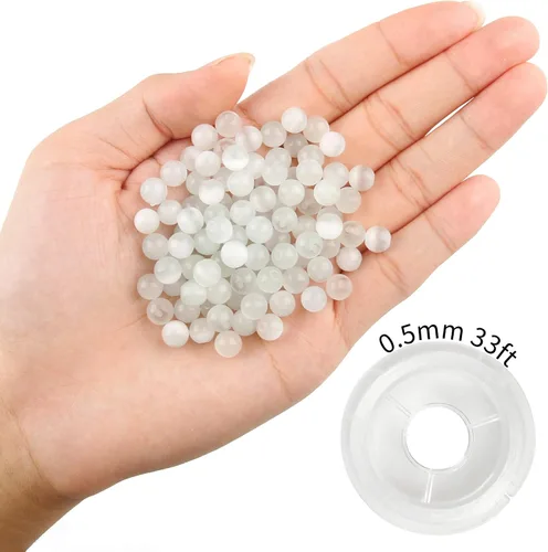 Vista 3 de 100 cuentas redondas sueltas de ojo de gato blanco natural de 0.315 pulgadas para fabricación de joyas con cordón elástico de cristal