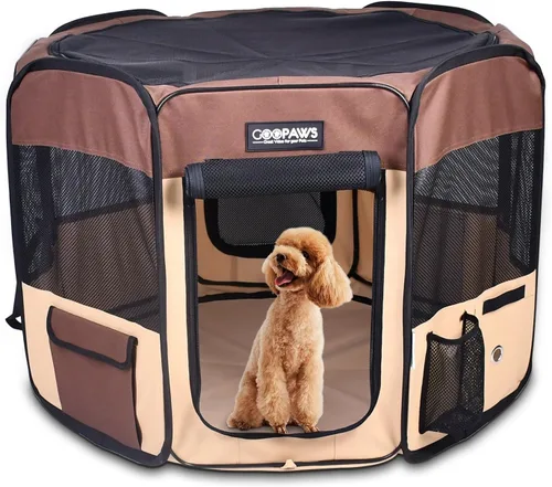 Vista 16 de JESPET 61" Parque de juegos para perros, corral portátil para perros con funda blanda para ejercicio, con bolsa de transporte para cachorros, gatos
