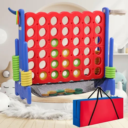 Juego Gigante de Conecta 4 con Bolsa de Transporte y Tela de Malla. Juego Gigante de Conecta 4 Adecuado para Fiestas Navideñas en Interiores y Rojo