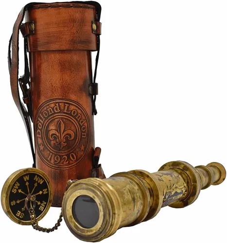 Telescopio pirata de latón antiguo, accesorios de campamento, telescopio para adultos, espionaje de marinero marino, 18 pulgadas, latón hecho con