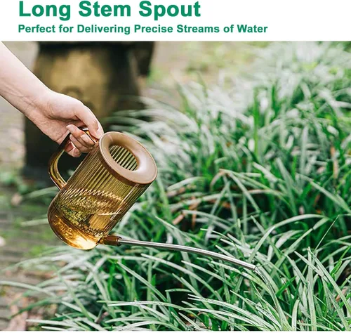 Vista 2 de Tennedriv Green Lata de riego con boquilla larga, para interior, pequeñas latas de riego para plantas de casa, flores, suculentas (marrón)