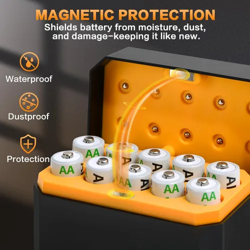 Vista 2 de Paquete de 10 baterías AA recargables de litio con estación de carga, batería AA de 1.5 V 3000 mWh, batería AA de litio de larga duración con caja