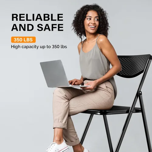 Vista 6 de VINGLI Sillas plegables de plástico, cómoda silla plegable con asiento de malla transpirable y marco de metal resistente, capacidad de 350 libras