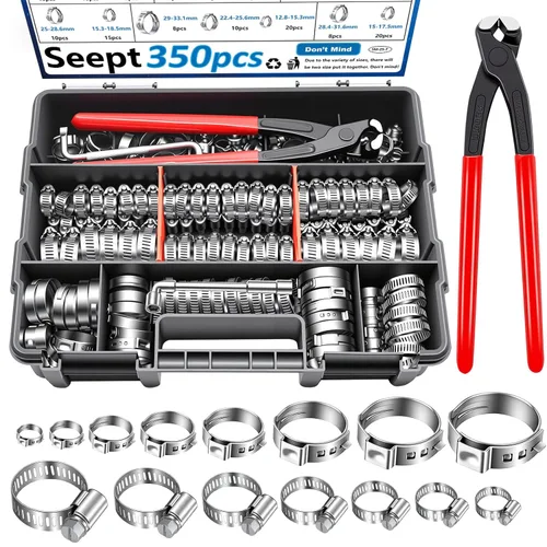Vista 12 de Kit surtido de 170 piezas de abrazaderas de manguera de una oreja de acero inoxidable 304 de 13 tamaños, abrazaderas de manguera de crimpar de 5.3