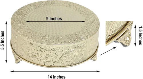 Vista 3 de Efavormart 14 pulgadas de oro, plato elevado para pasteles redondo de metal con relieve, soporte para postres para bodas, cumpleaños y fiestas