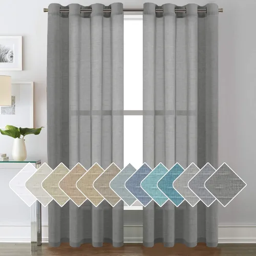 Vista 44 de H.VERESAILTEX - Cortinas de lino natural mezclado con 2 paneles semi transparentes de lino texturizado para sala de estar/dormitorio filtrado