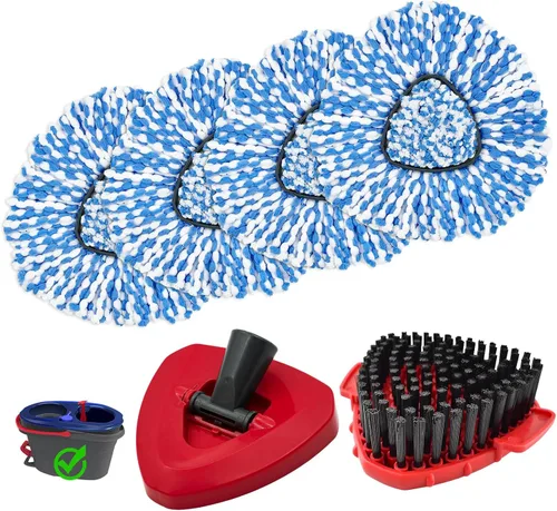 Vista 10 de 2 repuestos de cabezal de fregona de microfibra y 2 almohadillas de fregona de chenilla, 1 cepillo de limpieza mejorado, 1 base de mopa giratoria