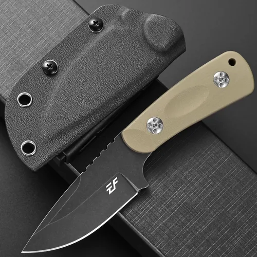 Vista 2 de Cuchillo de hoja fija Eafengrow EF121 D2 con hoja de acero y mango G10 con funda Kydex para actividades al aire libre y camping Desierto