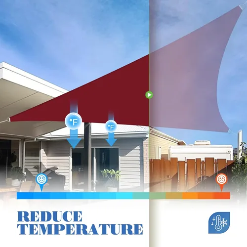 Vista 4 de ECOOPTS Toldo impermeable triangular, 5 x 5 x 5 pies, bloqueo UV, para patio al aire libre, pérgola, jardín (rojo)