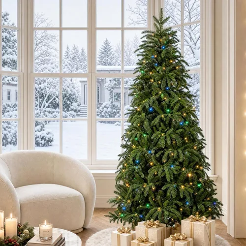 Vista 17 de Glitzhome Árbol de Navidad preiluminado, abeto artificial realista de 7.5 pies con 1,668 puntas y 680 luces centelleantes C3, 10 funciones de Aspen