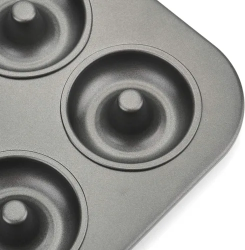 Vista 4 de Lawei Paquete de 2 moldes antiadherentes para donas de 12 cavidades, de acero al carbono, para muffins, pasteles, postres, mini moldes de bagel