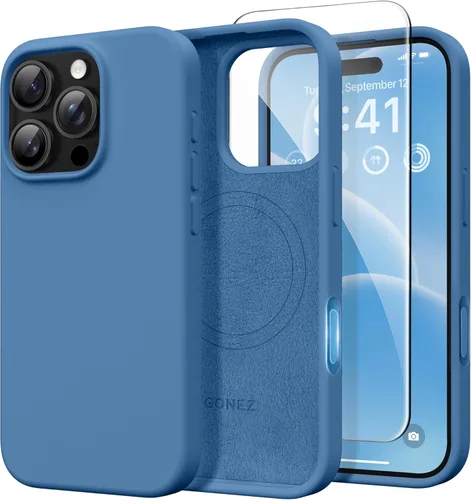 Vista 63 de GONEZ Funda magnética para iPhone 14, compatible con Magsafe, con protector de pantalla + protector de cámara, forro de microfibra antiarañazos