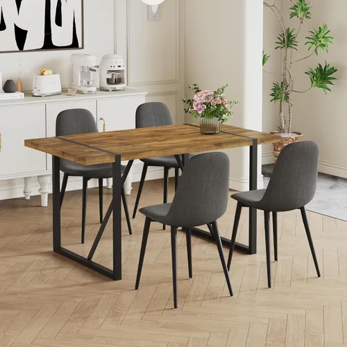 Vista 7 de Mesa de Comedor para 4-6, Mesa de Cocina de 55'', Mesas de Cocina y Comedor, Mesa de Comedor de Madera MDF con Patas de Metal para Sala de Estar
