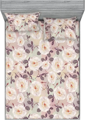 Vista 11 de Ambesonne Floral Fitted Sheet & Pillow Sham Set, Surreal Art Abstract Style Daisy Ornament with Dreamy Vibe Symmetric Print, Decorative Printed 3