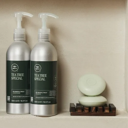 Vista 3 de Tea Tree Champú especial, limpieza profunda, refresca el cuero cabelludo, especialmente el cabello graso, para todo tipo de cabello
