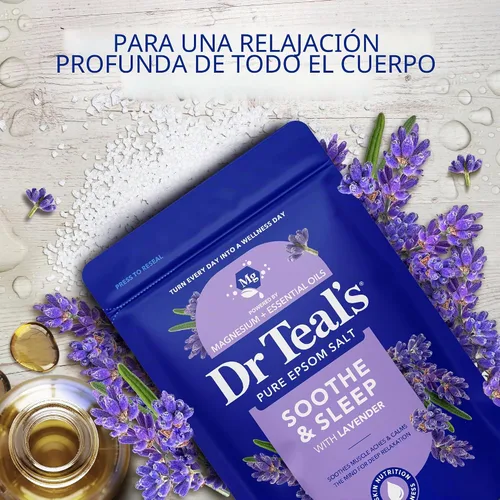 Vista 4 de Dr Teal's Sal de magnesio de Epsom pura, calma y duerme con lavanda, 3 libras (paquete de 4)