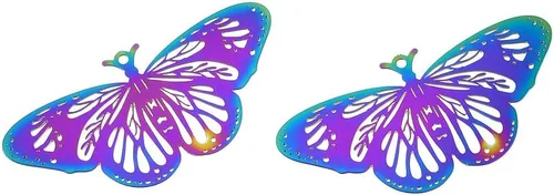 Mega Pet 50 colgantes de mariposa de acero inoxidable 201 chapados en iones de arco iris, dijes de mariposa de filigrana, dijes multicolor para