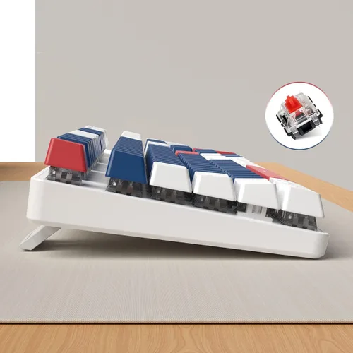 Vista 3 de Teclado mecánico para juegos Teclado para juegos con cable Teclado retroiluminado blanco con interruptores rojos y 104 teclas Teclado mecánico