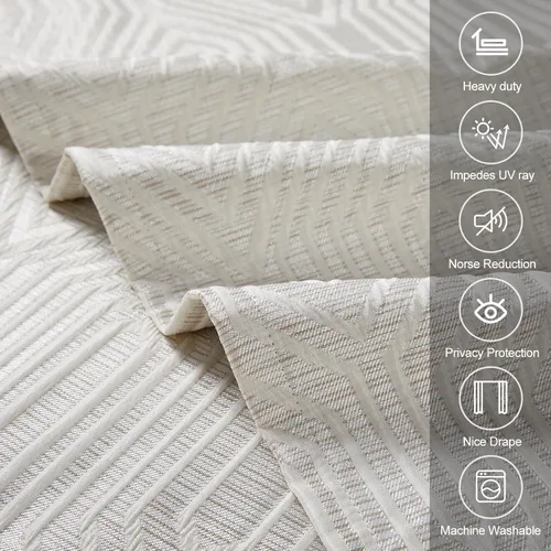 Vista 5 de Cortinas de patrón geométrico jacquard 100% opacas beige y plateado, 42 pulgadas de ancho y 63 pulgadas de largo, 2 paneles con aislamiento térmico