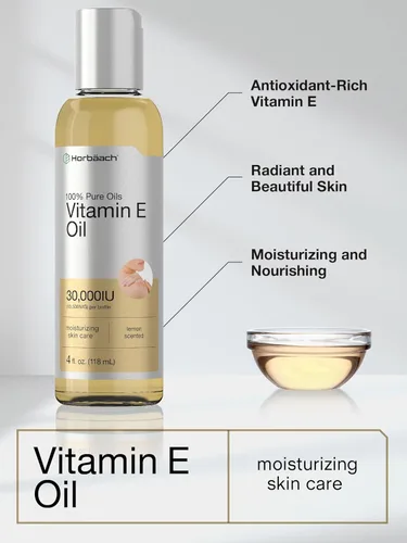 Vista 3 de Horbäach Aceite de vitamina E para piel y cara 4 onzas líquidas Aceites 100% puros Cuidado de la piel hidratante Sin OMG, vegetariano