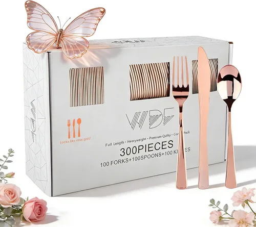 Vista 12 de WDF 360 cubiertos de plástico plateado, cubiertos desechables, cubiertos de plástico pesado, incluye 120 tenedores, 120 cucharas, 120 cuchillos