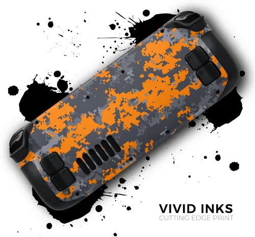 Vista 3 de Design Skinz - Compatible con Steam Deck - Calcomanía protectora de vinilo extraíble resistente a los arañazos - Camuflaje digital naranja brillante