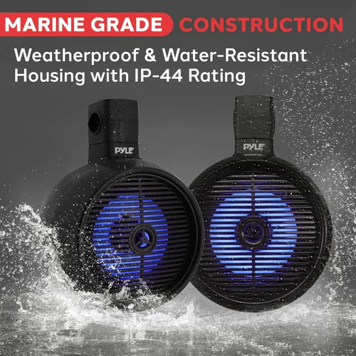 Vista 3 de Pyle - Altavoz marino de Wakeboard impermeable de 8 pulgadas, sistema de altavoces de una sola caja de 2 vías con luces LED integradas, woofer de 8