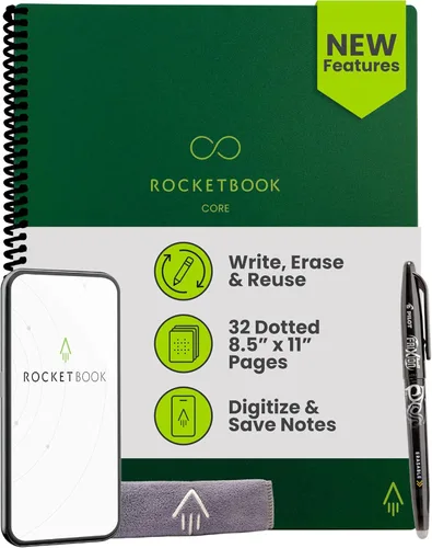 Vista 17 de Rocketbook Core - Cuaderno de espiral reutilizable, tamaño ejecutivo de 6 x 8.8 pulgadas, color negro, páginas punteadas, conectadas a
