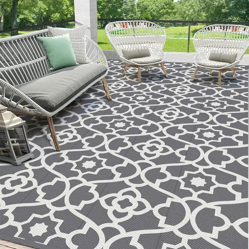 Vista 25 de HEBE Alfombra de exterior impermeable de 5 x 8 pies, alfombra de paja de plástico, alfombra para camping, reversible, para patio al aire libre