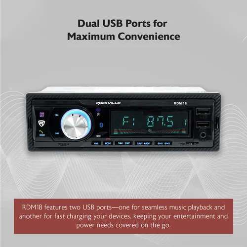 Vista 8 de Rockville RDM18 V2 - Receptor de automóvil de medios digitales en el salpicadero, 50 W, 4 canales, Bluetooth, AM/FM, MP3, USB/SD
