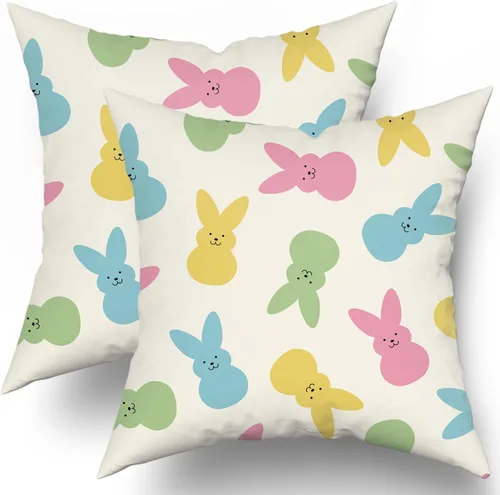 Vista 16 de Juego de 2 fundas de almohada de primavera de 16 x 16 pulgadas, color marrón, café, gris, conejo, conejo, vacaciones, decoración de Pascua, fundas