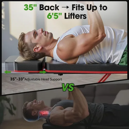 Vista 2 de FLYBIRD Banco de pesas ajustable que se adapta hasta 6'5'', capacidad de 750 libras para entrenamiento de cuerpo completo, banco plegable resistente