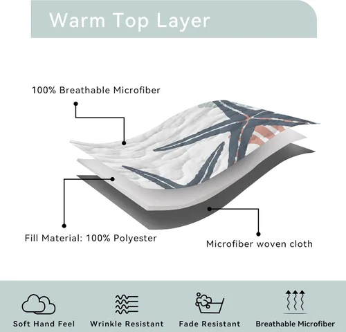 Vista 5 de weesire Ropa de cama costera tamaño Queen con 2 fundas, juegos de edredón náutico de playa, colchas oceánicas, cubrecama costero, ropa de cama