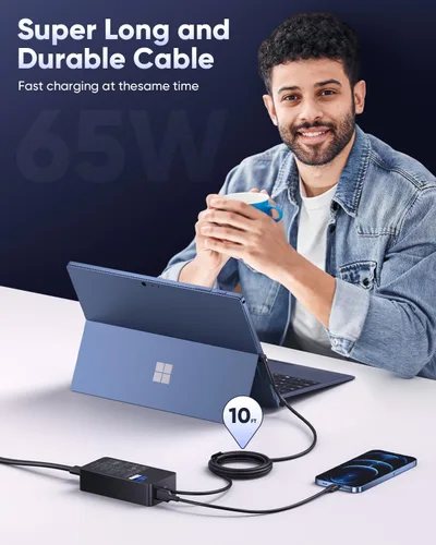 Vista 4 de Cargador de portátil Microsoft Surface Pro de 65 W para Surface Pro 12, 11, 10, 9, 8, 7, 7+6, 5, 4, 3, X, Windows Surface Laptop 7, 6, 5, 4, 3, 2
