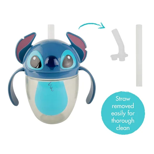Vista 4 de The First Years Disney Stitch - Vaso con popote con peso, a prueba de derrames, con cubierta superior abatible, vasos de transición para niños