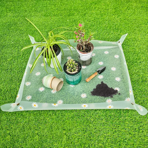 Vista 9 de Estera de replantación para plantas de interior, impermeable, transparente, tapete plegable para macetas de jardín, bandeja para plantar y replantar