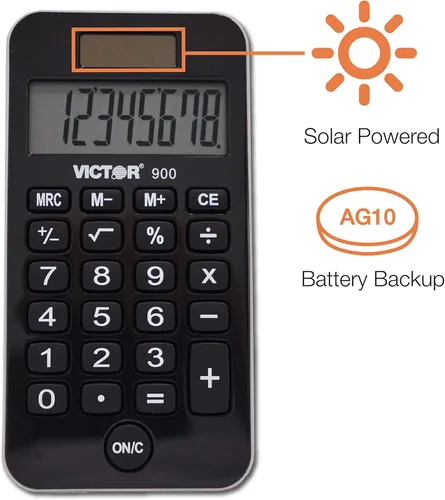Vista 4 de Victor Calculadora de función estándar 900 de 8 dígitos con cubierta protectora dura, pantalla LCD solar y de batería, calculadora de bolsillo
