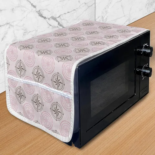 Vista 38 de Ambesonne Skeleton Microwave Oven Cover, Sugar Skulls in Dotted Rhombus Floral Ornate on Grunge Backdrop, Water Resistant Organizer with Pockets for