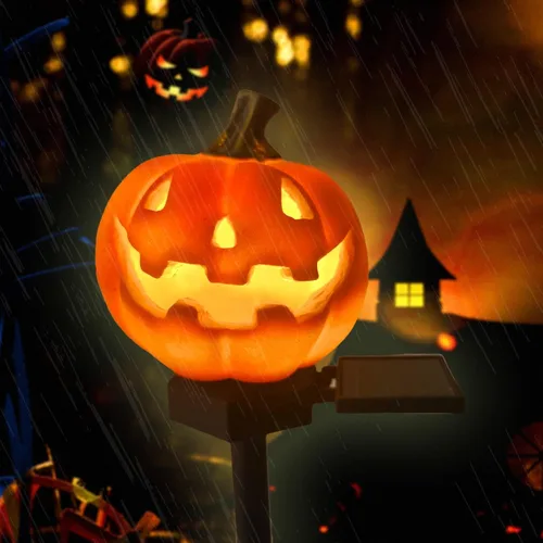 Vista 8 de QH & Garden Luces solares de Halloween para decoración al aire libre, luces de fantasma impermeables, estatua solar de calavera para jardín