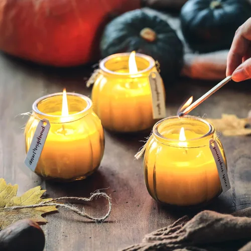 Vista 3 de Velas de otoño, 3 velas en forma de calabaza, velas perfumadas de otoño, juego de 3 velas perfumadas de especias de calabaza, regalos de Acción