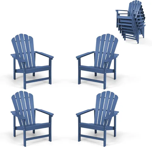 Vista 17 de Silla apilable Adirondack, sillas para hoguera de HDPE resistentes a la intemperie que ahorran espacio para porche de césped al aire libre