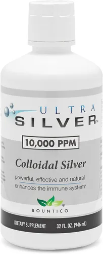 Vista 2 de Ultra Silver® Plata coloidal 10,000 PPM, 32 onzas (32.0 fl oz) Suplemento mineral Plata coloidal verdadera – Botella cuentagotas de 4 oz