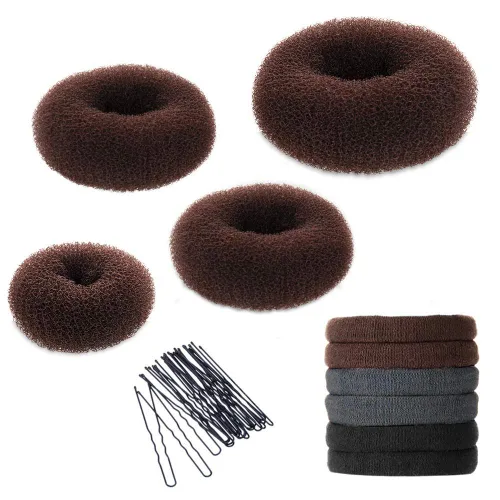 YaFex Kit para hacer moños para el cabello, 4 piezas (grande, mediano y pequeño), 6 ligas elásticas para el cabello, 20 horquillas para el cabello,