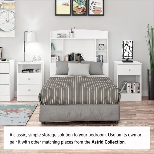 Vista 7 de Prepac Astrid - Cómoda con tiradores acrílicos para cómoda de 4 cajones, color blanco cristal.