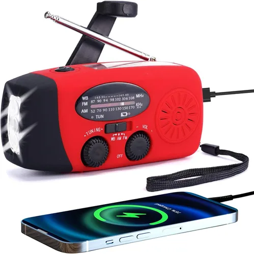 Radio meteorológica FM/AM/NOAA con manivela autoalimentada por energía solar, portátil, mini, de emergencia y supervivencia con linterna LED súper