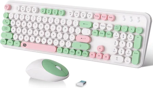 Vista 17 de FOPETT Juego de teclado y mouse inalámbricos de 2.4 GHz con botón de interruptor, teclado de tamaño completo, compatible