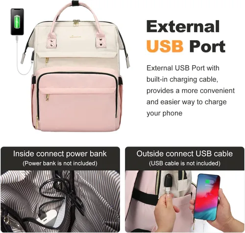 Vista 8 de LOVEVOOK Laptop Backpack for Women Fashion Business Computer Backpacks Travel Bags Purse Doctor Nurse Work Backpack with USB Port, Fits 15.6-Inch