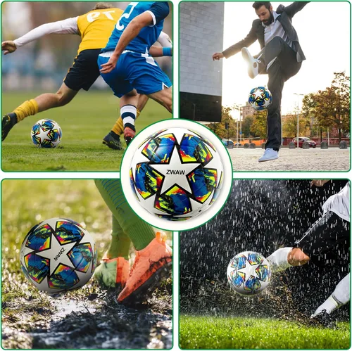 Vista 6 de Balón de fútbol ZWAW tamaño 5, de cuero PU impermeable, balón oficial de partido, con bomba y agujas