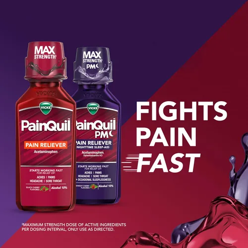 Vista 2 de Vicks PainQuil & PainQuil PM - Líquido para aliviar el dolor, 1000 mg de acetaminofeno, 2 x 12 oz
